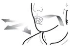 Disegno schematico del profilo di un volto con frecce che indicano il movimento della mandibola e del collo verso il basso e in avanti