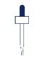 Medical device in the shape of a dropper with blue tip, white central body and thin transparent tube for