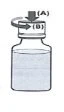Diagram of a vial with a vertical arrow pointing downward labeled A and a horizontal curved arrow labeled B