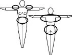 Diagramma schematico di due figure umane stilizzate che indicano le zone del corpo con cerchi sulle spalle, sul torace e sui glutei