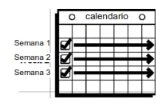 Calendario con righe etichettate Settimana 1, 2 e 3, ognuna con una casella spuntata e una freccia nera che punta verso destra