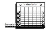 Schema a griglia di un calendario con quattro righe orizzontali contrassegnate da segni di spunta e frecce che indicano il progresso settimanale