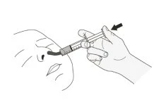 Line drawing of a hand inserting the