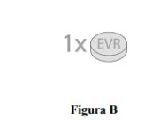 A single gray circular tablet with the inscription EVR on its surface alongside the text 1x and the label Figure B
