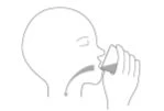 Line drawing of a head in profile taking a medication from a container via the open mouth