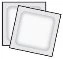 Two square white pouches with gray borders arranged diagonally on a white background