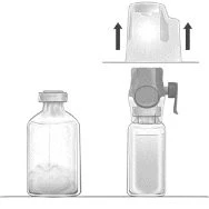 Technical drawing of a vial with a press-on cap being removed upward