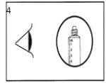 Schematic drawing with the number 4 showing a stylized eye on the left and a graduated vial on the