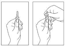 Disegno lineare che mostra due mani che impugnano una fiala medica, la prima mano la tiene ferma mentre la seconda la apre dal collo
