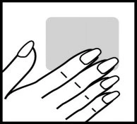 Line drawing of a hand pressing fingers against a flat, rectangular gray surface