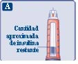 Вертикальный шприц с испанским текстом, указывающим примерное количество оставшегося инсулина