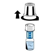 Diagramma che mostra la rimozione di un tappo protettivo bianco verso l'alto