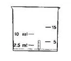 Schematic drawing of a graduated container with markings indicating volumes of 2.5 ml, 5 ml, and 10 ml