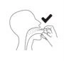Disegno lineare del profilo di una testa umana che assume una compressa con la bocca aperta, con un segno di spunta sopra la testa