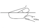 Disegno schematico che mostra una mano che preme un dispositivo medico su una superficie piana per l'