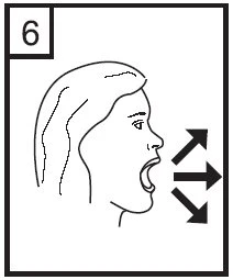 Black and white drawing of a person's profile with mouth open and three arrows indicating movements toward the
