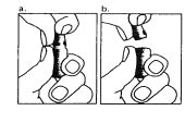 Due disegni in bianco e nero mostrano le mani che tengono e spezzano un contenitore cilindrico in due parti separate