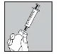 A hand holding a tilted syringe to perform an
