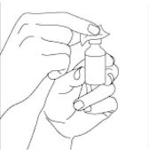 Disegno a linee nere di due mani che tengono e manipolano un piccolo flacone di vetro con tappo a vite