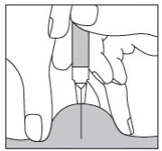 Disegno in bianco e nero che mostra due mani che impugnano una siringa per inserire l'