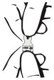 Black and white schematic drawing showing two hands holding and manipulating a small central container or medical device