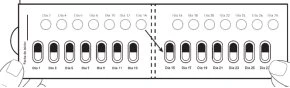 Diagram of a package insert with two rows of small black and white numbered containers and an arrow indicating direction of use