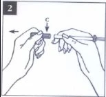 Disegno tecnico di due mani che separano un componente cilindrico contrassegnato con la lettera C da un altro elemento tubolare con una freccia rivolta a sinistra