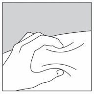 Black line drawing showing a hand pinching and lifting a skin fold on a body surface for medical administration