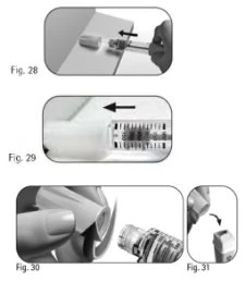 Sequence of four medical illustrations showing the steps of disassembly, the