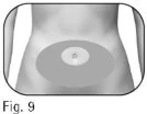 Medical diagram showing the torso of a person with a dark gray circle and a lighter inner circle centered on the