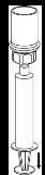 Technical drawing of a syringe with an upper cap, cylindrical body, and plunger with a black arrow pointing downward