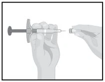 Two hands preparing a syringe, one holding the barrel of the syringe with the