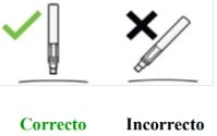 Diagramma con segno di spunta verde su iniezione verticale e croce nera su iniezione inclinata con scritte Corretto e Errato