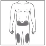 Disegno schematico di un busto maschile con aree grigie scure evidenziate sull'addome
