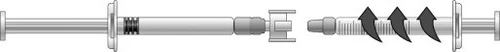 Diagram of a horizontal syringe with three black curved arrows indicating the plunger pulling motion