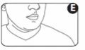 Line drawing of a person's face and neck with a circled letter E in the top right corner on a white background