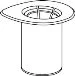 Black and white technical drawing of a cylindrical medical device with a flat, wide base and a thin vertical body