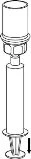 Black and white technical drawing of a medical syringe with an upper cap, a cylindrical body, and a plunger with a black downward arrow