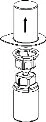 Exploded diagram of a medical device with cylindrical and mechanical components arranged vertically, with an arrow pointing downward