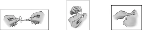 Three drawings show how to prepare a medical device, insert an applicator into