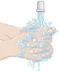 Hands being washed under a stream of water