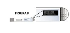 Diagramma che mostra un dettaglio ingrandito di un flacone medico con i codici del lotto e la data di scadenza riportati su un