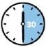 Analog clock with the right half highlighted in blue and the number 30 indicating a thirty-minute time interval
