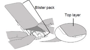 Technical diagram showing a blister pack with the