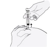 One hand holds a syringe with needle inserted into the buttock while the