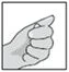 Black and white drawing of a closed fist with the thumb pointing upward