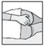 Black and white drawing showing a hand firmly pressing on the skin of the abdominal area to prepare the site