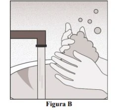 Due mani che si strofinano con schiuma di sapone sotto un getto d'acqua