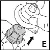 A hand rotates the top of a medical vial to detach the upper cap, indicated by a black arrow pointing upward