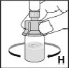 Hands holding a drug vial and rotating it following a circular arrow to indicate the shaking or mixing motion